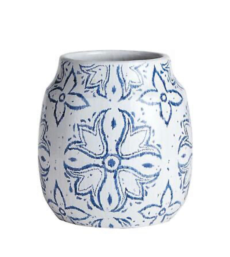 Mediterranean Blue White Medallion Vase