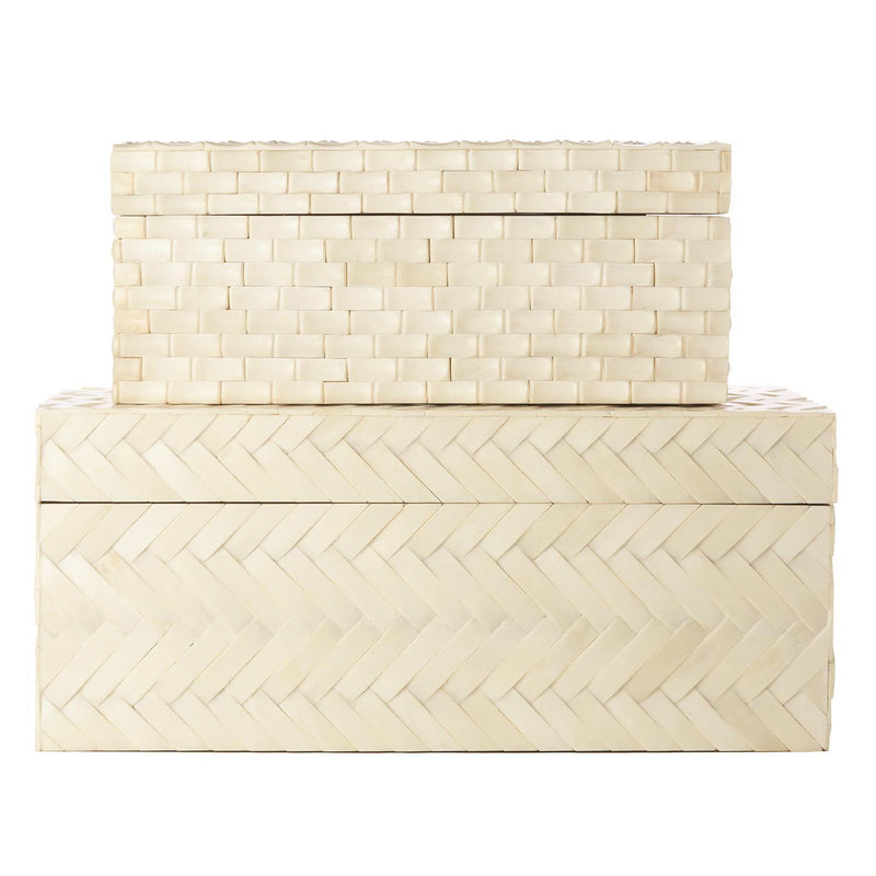 BASKETWEAVE BONE BOX (SET OF 2)