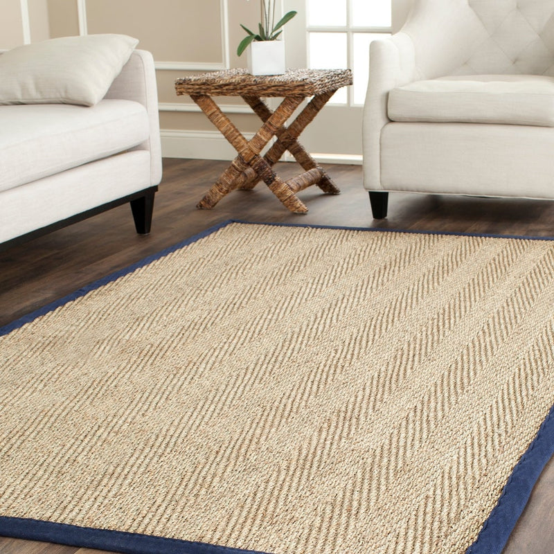 HERRINGBONE SISAL NATURAL/NAVY RUG