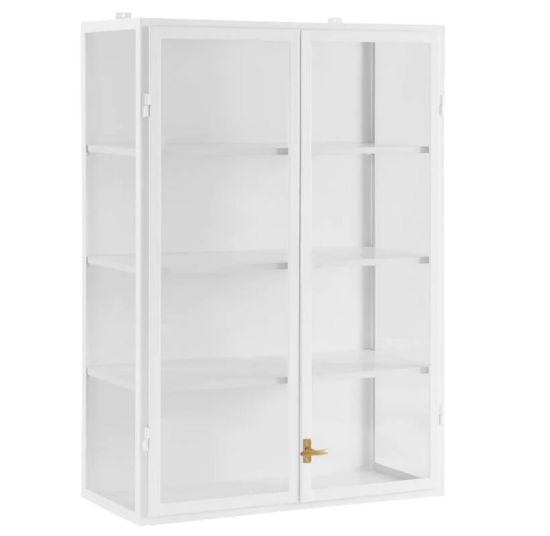 WHITE WALL HANGING GLASS DISPLAY CABINET