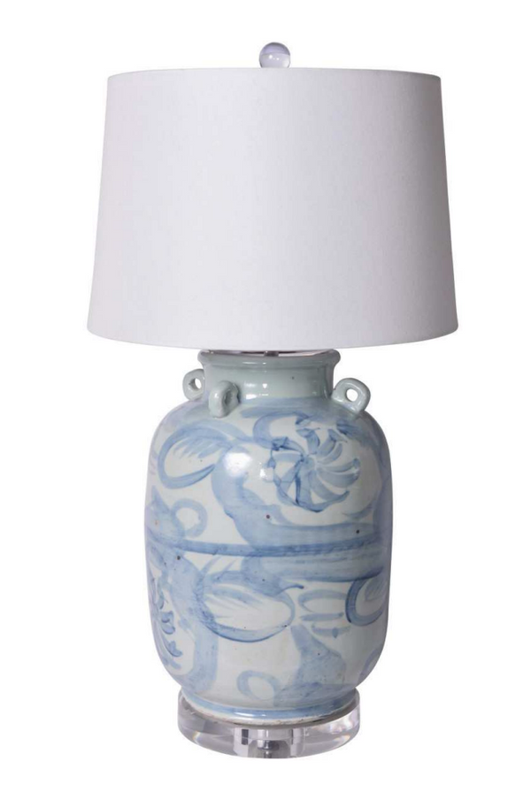 BLUE AND WHITE TWISTED LOTUS LAMP