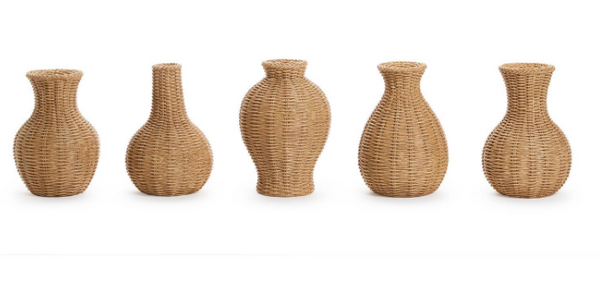 SET OF 5 BASKETWEAVE VASES