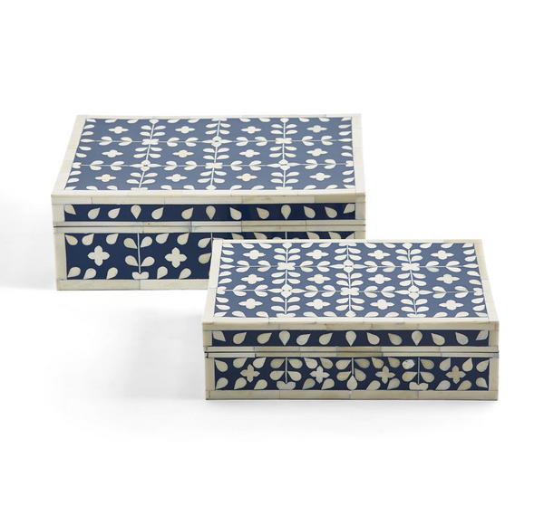 BLUE AND WHITE FLOWER AND PETAL BOXES