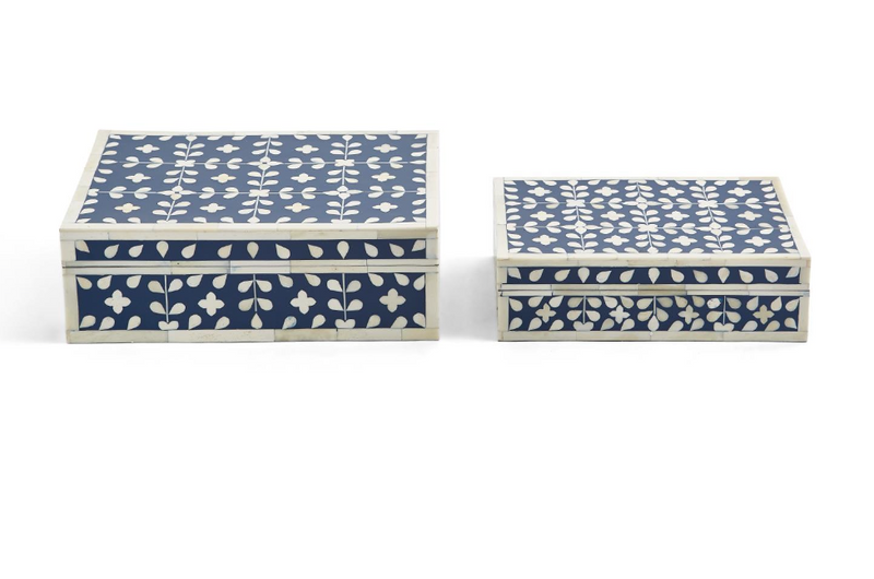 BLUE AND WHITE FLOWER AND PETAL BOXES