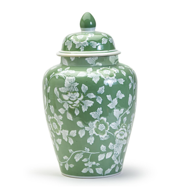 GREEN AND BLUE HAND PAINTED TEMPLE JAR