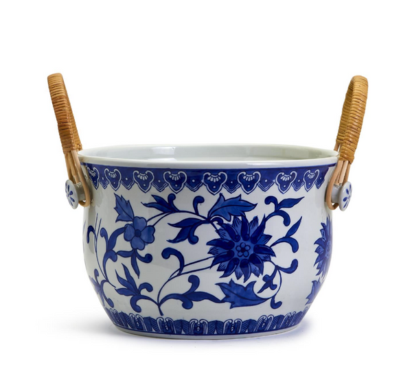 CHINOISERIE BLUE AND WHITE PARTY BUCKET WITH BAMBOO HANDLES