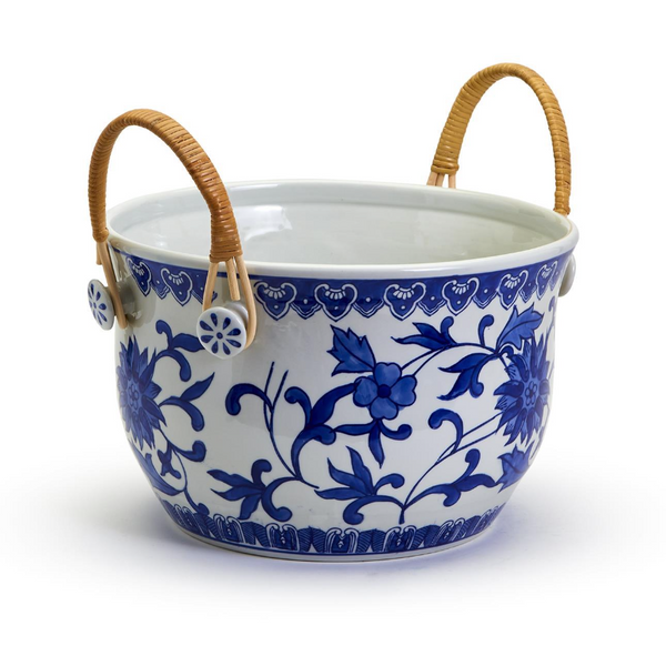 CHINOISERIE BLUE AND WHITE PARTY BUCKET WITH BAMBOO HANDLES
