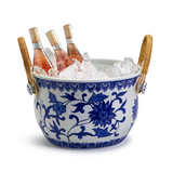 CHINOISERIE BLUE AND WHITE PARTY BUCKET WITH BAMBOO HANDLES