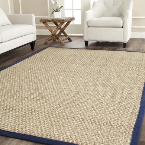 BASKETWEAVE SISAL NATURAL/NAVY RUG