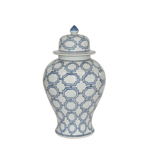 BLUE AND WHITE OCTAGONAL WINDOW JAR